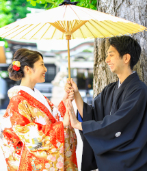 亀有香取神社でのロケーション撮影:和傘